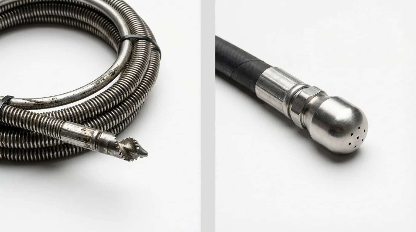 Drain snake cable and hydro jetting nozzle used for drain cleaning in Royal City, WA