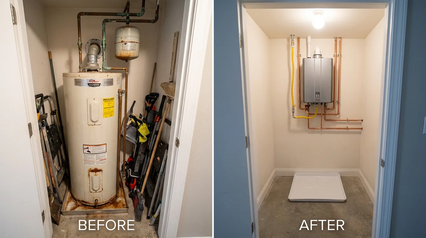 Tank water heater versus wall-mounted tankless unit comparison for Royal City, WA homeowners