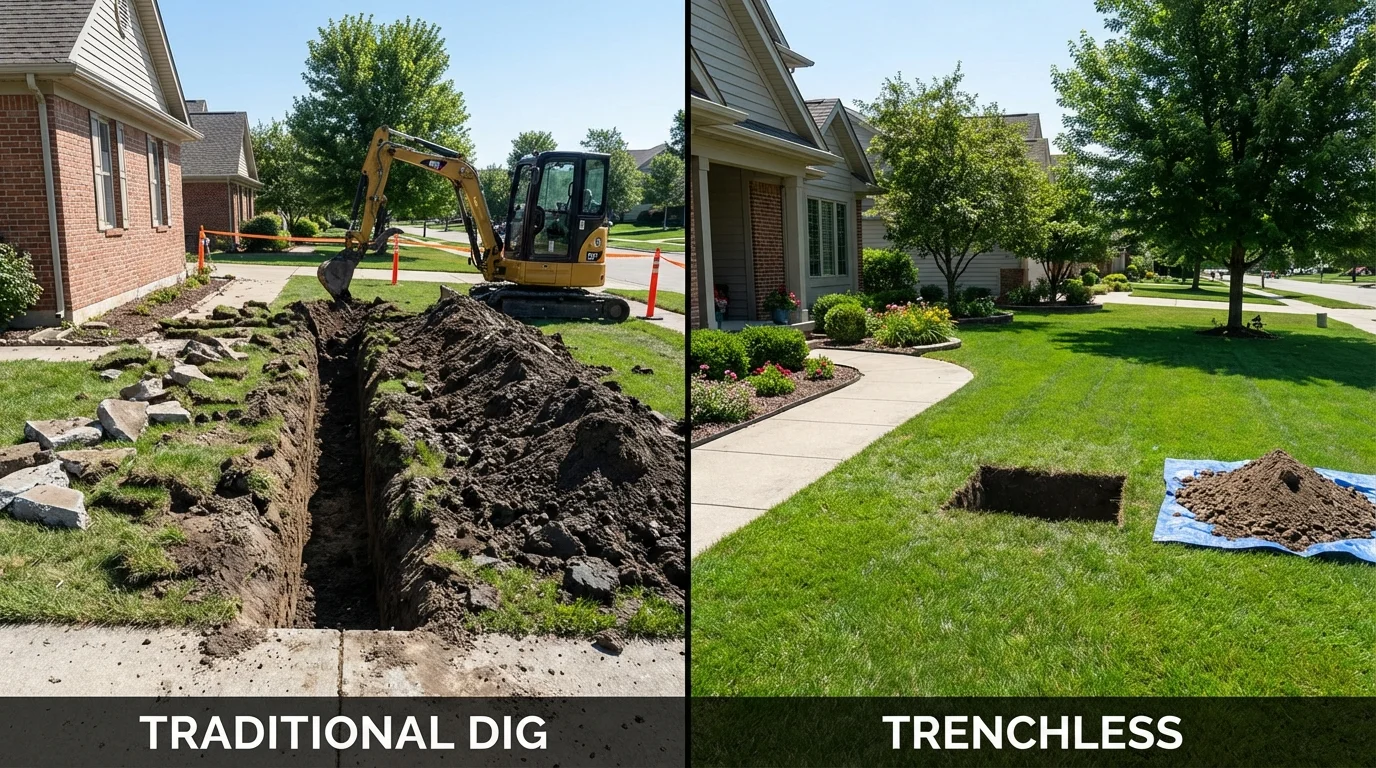 Trenchless sewer repair with minimal yard damage versus traditional excavation in Royal City, WA